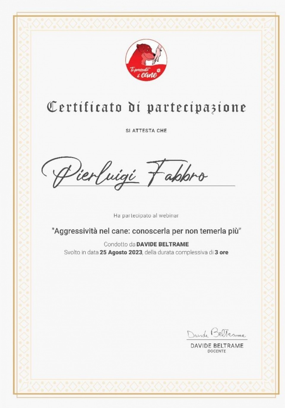 Certificato di presenza